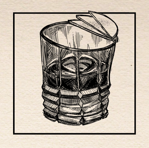 Illustration of Jason N. Le's (Multnomah Whiskey Library) "Clopin-Clopant" Old Fashioned. Portland, Oregon.